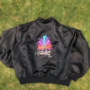 Vintage 80s Black Satin Embroidered Casino Jacket